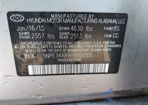 2015 Hyundai Sonata Limited 2.0T from USA, damaged, VIN 5NPE34AB9FH169305